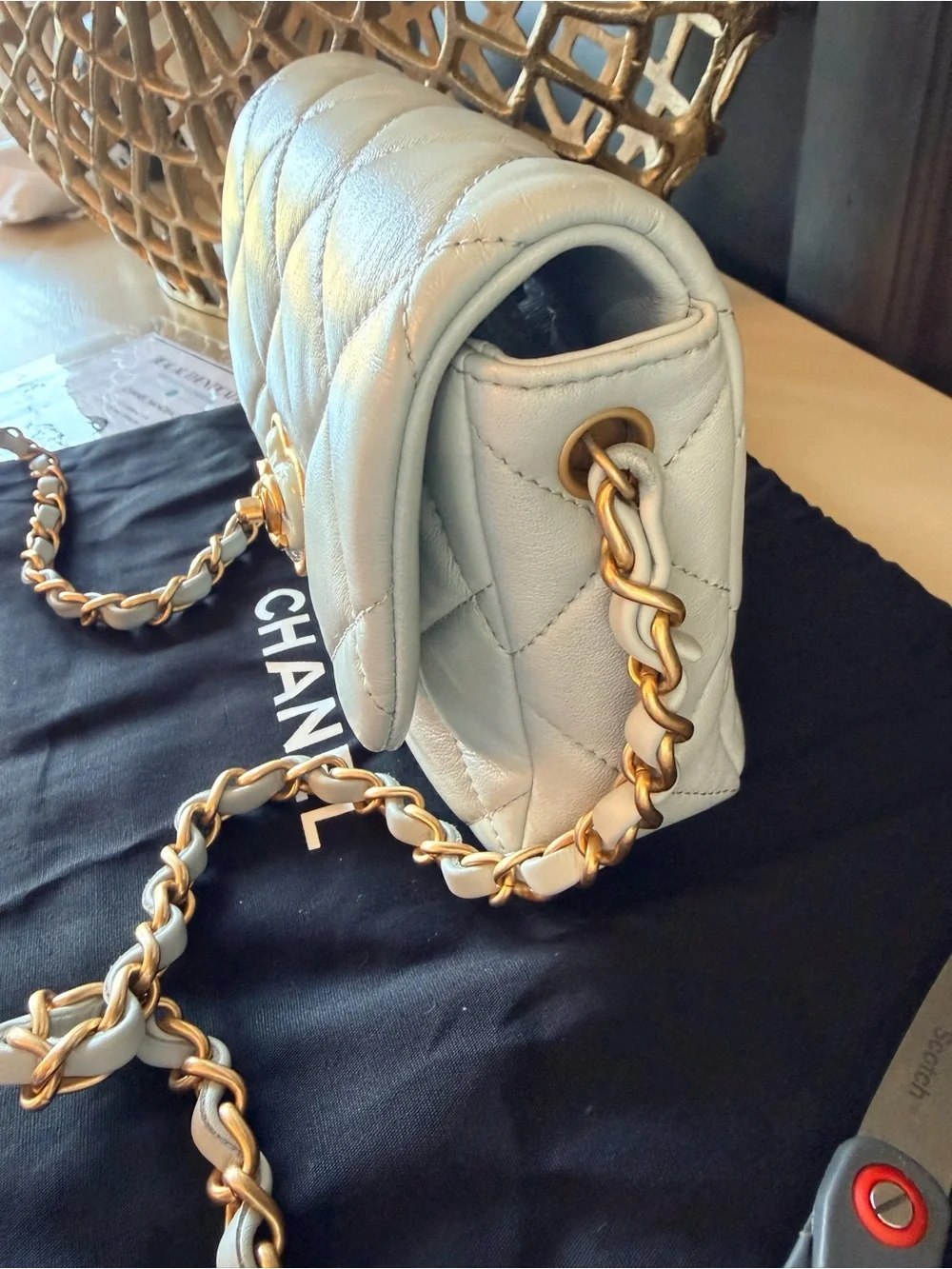 Chanel 22S Baby Blue Lambskin Plexiglass Coco Love Mini Flap | Microchipped ✨ - Picture 3 of 11